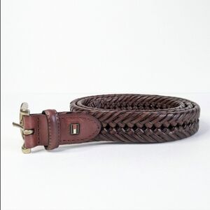 Tommy Hilfiger Braided Vegetable Burnish Genuine Leather Belt Brass Buckle XXL
